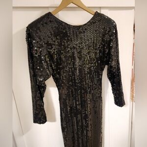 Oleg Cassini Black Sequin Long Sleeve Dress